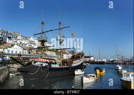 Replica of the Golden Hind ship in Brixham Harbour Devon Uk Stock Photo