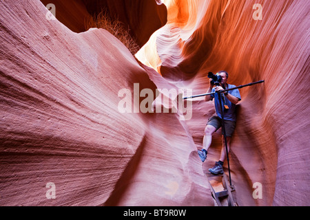 Photographer in Lower Antelope Canyon, Slot Canyon, Page, Arizona, USA Stock Photo