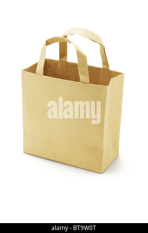 Brown empty paper bag on white background Stock Photo