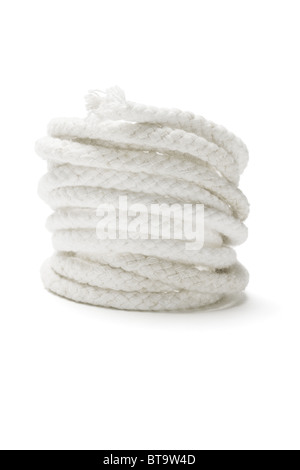 Coil of white rope on isolated background Stock Photo