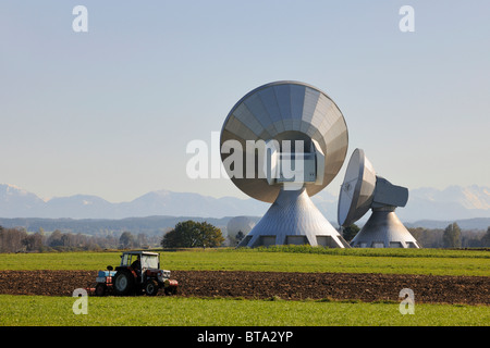 Earth station, parabolic aerials, Raisting, Bavaria, Germany, Europe Stock Photo