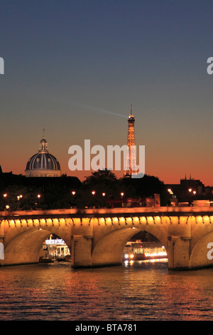 France, Paris, Pont Neuf bridge, Seine River, Eiffel Tower, Institut de France, Stock Photo