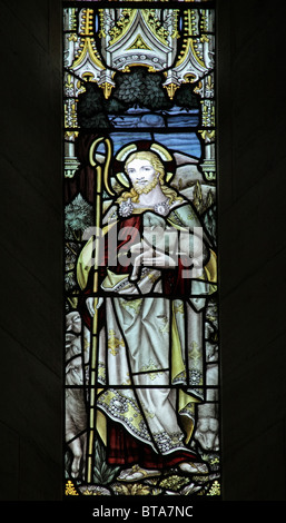 A Stained Glass Window depicting Jesus The Good Shepherd, Charles Church, Devon Stock Photo