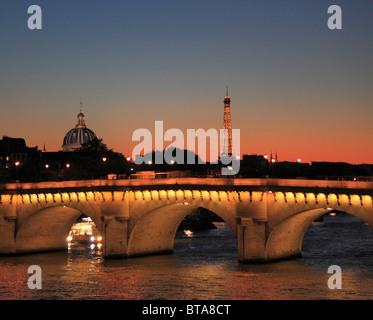 France, Paris, Pont Neuf bridge, Seine River, Eiffel Tower, Institut de France, Stock Photo