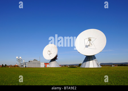 Earth station, parabolic aerials, Raisting, Bavaria, Germany, Europe Stock Photo