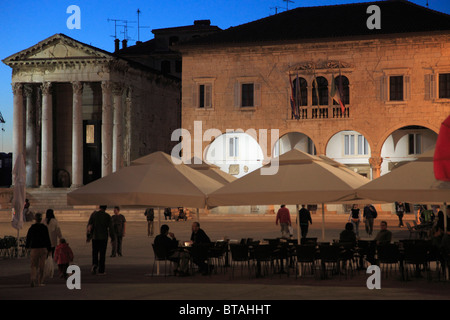 Croatia, Pula, Forum, Temple of Augustus, Old Town Hall, people, Stock Photo