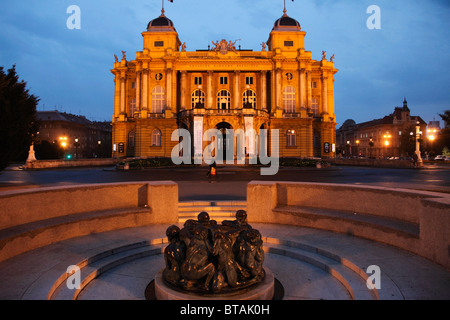 Croatia, Zagreb, Croatian National Theatre, Fountain of Life statue, Stock Photo