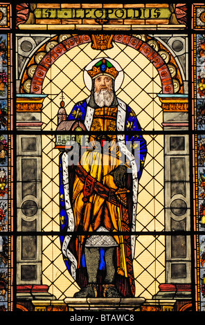 Budapest, Hungary. St Stephen's Basilica (Szent Istvan Bazilika - 1905) Stained Glass Window - St Leopold Stock Photo