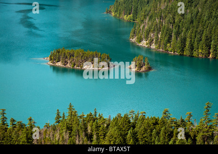 Diablo Lake islands from overlook, Ross Lake National Recreation Area, North Cascades, Washington. Stock Photo