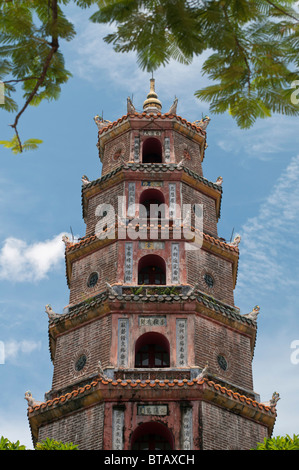 Phuoc Duyen Tower in Thien Mu Pagoda in the Imperial City of Hue, North Vietnam Stock Photo