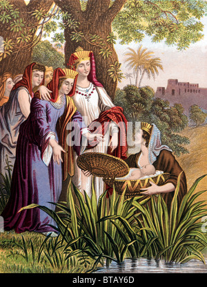 Illustration Of Baby Moses Being Found By The Pharaoh's Daughter In The Bulrushes Stock Photo