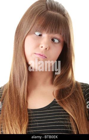 Woman's Face with a extreme grimace. Isolated Stock Photo