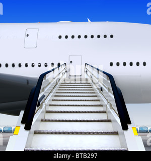 frontal view of white ramp in airport near the plane Stock Photo