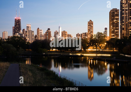 Downtown buildings seen from Lincoln Park Stock Photo
