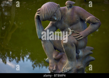 The figure of a nature boy, by Carl Milles, one of 38 statues in the Fountain of Faith, Falls Church, Virginia. Stock Photo