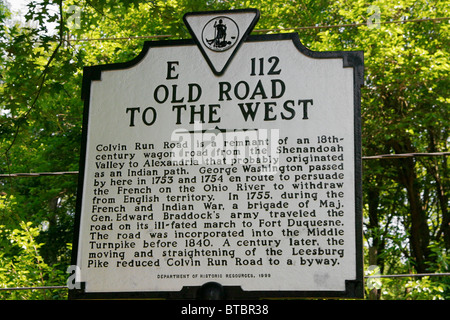 An historical marker sign with information on Colvin Run Road. Stock Photo