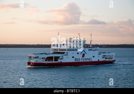 The Red Falcon, one of the ferries operated by Red Funnel, taking passengers and cars to the Isle of Wight, Evening light. Stock Photo