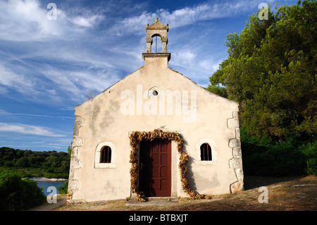 Church of St.Ante on seashore in St.Ante Bay (Porat Sv. Ante), Silba Island, Croatia Stock Photo