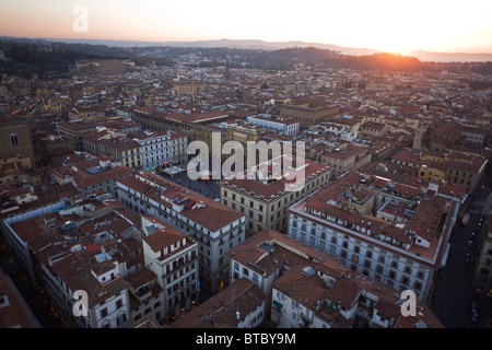 Piazza Repubblica, rooftops and housing of city of Florence seen from Giotto's Bell Tower (campanile). Stock Photo