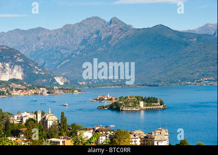 The town of Stresa and Isola Bella on Lago Maggiore Italy Stock Photo