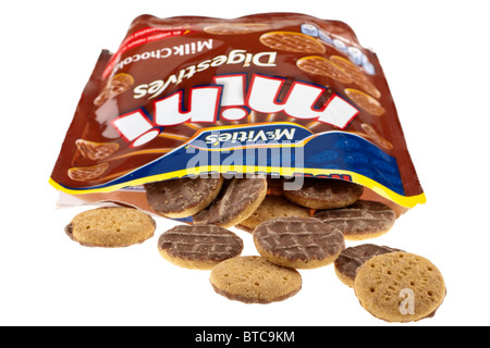 New Tear and Share McVitie's mini digestives milk chocolate biscuits spilling onto a white surface Stock Photo