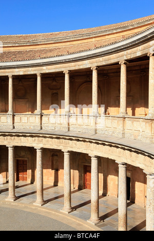 Patio and colonnade of the Palace of Charles V at the Alhambra in Granada, Spain Stock Photo