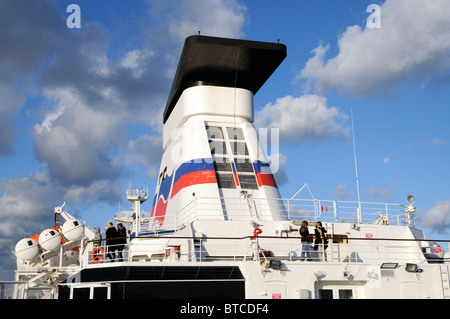 Ship's funnel with logo of Brittany Ferries company Stock Photo