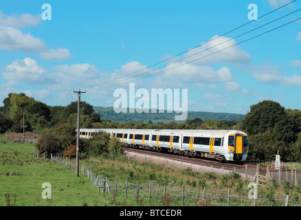 A pair of class 375 Electrostar EMU's Nos. 375 808 and 375 612 with a Southeastern trains service near Kemsing in Kent Stock Photo