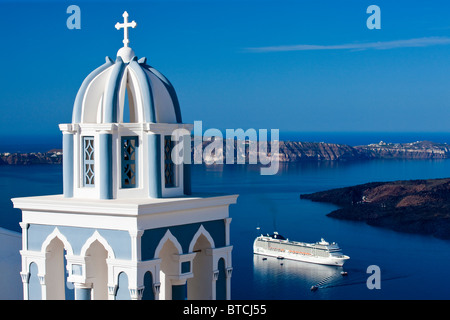 Church Dome and Bell Tower Firostefani Santorini Cyclades Islands Greece Stock Photo