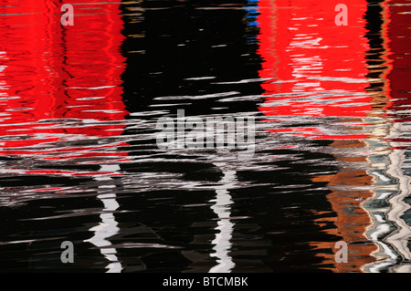 Colourful Abstract Reflection of Boathouses in the River Cam, Cambridge, England, UK Stock Photo