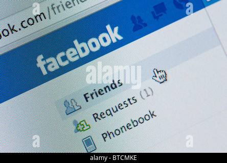 Detail of screenshot from website of Facebook social networking website Stock Photo