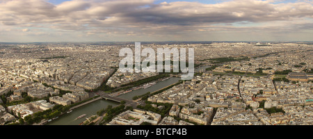 Panoramic aerial view on Paris and Seine river as seen from Eiffel Tower. Stock Photo