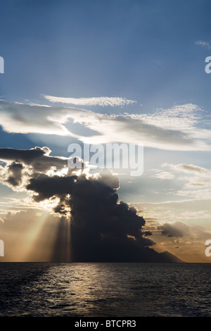 sun over samos after thunder storms Stock Photo