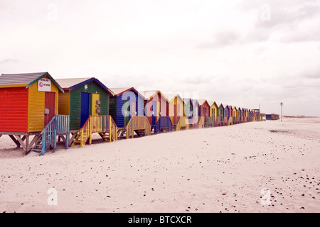 Multi coloured beach huts in Muizenberg, Cape Town, on False Bay coast, South Africa Stock Photo