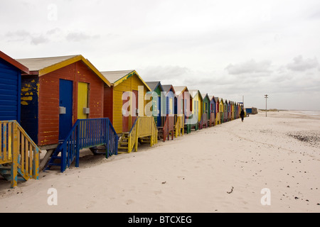 Multi coloured beach huts in Muizenberg, Cape Town, on False Bay coast, South Africa Stock Photo