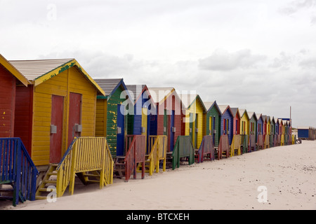 Multi coloured beach huts in Muizenberg, Cape Town, on False Bay coast, South Africa Stock Photo