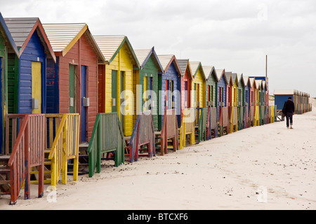 Multi coloured beach huts in Muizenberg, Cape Town, on False Bay coast, South Africa