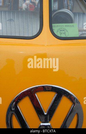 Yellow VW Volkswagen camper van Stock Photo - Alamy