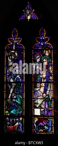 Harry Clarke stained glass window, St Joseph's Church, Carrickmacross, Co. Monaghan, Ireland Stock Photo