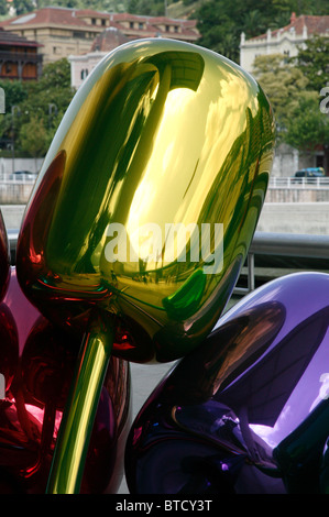 Close-up view of Tulips, a sculpture by Jeff Koons, outside the Googenheim Muesum, Bilbao, Spain Stock Photo