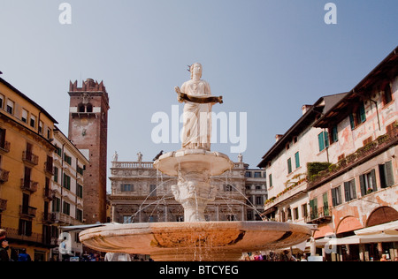 Statue and fountain in Piazza del Erbe Verona Italy Stock Photo