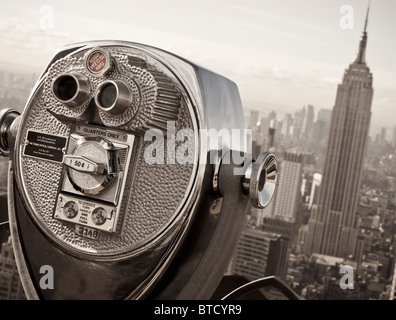 View of Empire State Building from Top of the Rock observation platform on Rockefeller Center in Manhattan New York City USA Stock Photo