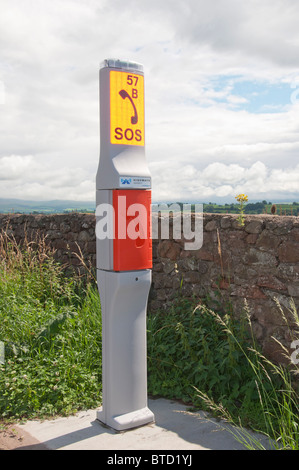 A Highways Agency roadside emergency telephone on the A66 in Cumbria. Stock Photo
