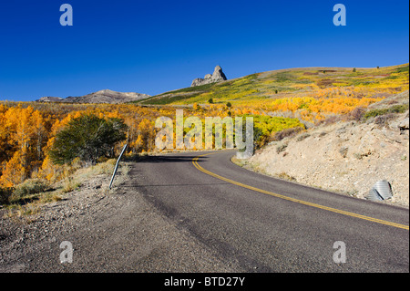 Alpine mountains near Wells, Nevada in the fall with brilliant gold Aspen on the hillsides Stock Photo