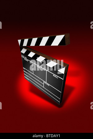 Clapper Board on red background (3D image) Stock Photo