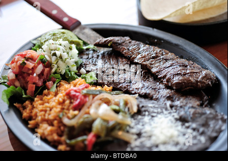 Close up view of the Carne Asada taco plate at the Bear Tooth Grill retaurant in Anchorage, Southcentral Alaska Stock Photo