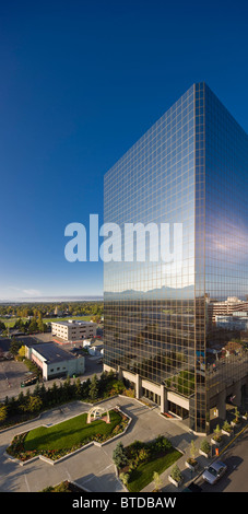 Morning view of the Robert B. Atwood office building in downtown Anchorage, Southcentral Alaska, Summer Stock Photo