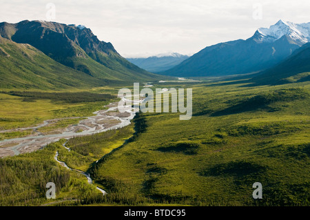 North Fork Koyukuk River winding down the Frigid Crags and Boreal Mountain in Gates of the Arctic National Park, Alaska