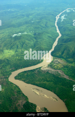 Aerial scenic view of verdant vegetation and countryside with a ...