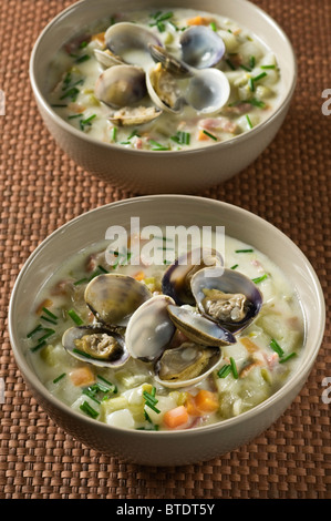 Clam chowder seafood soup Stock Photo